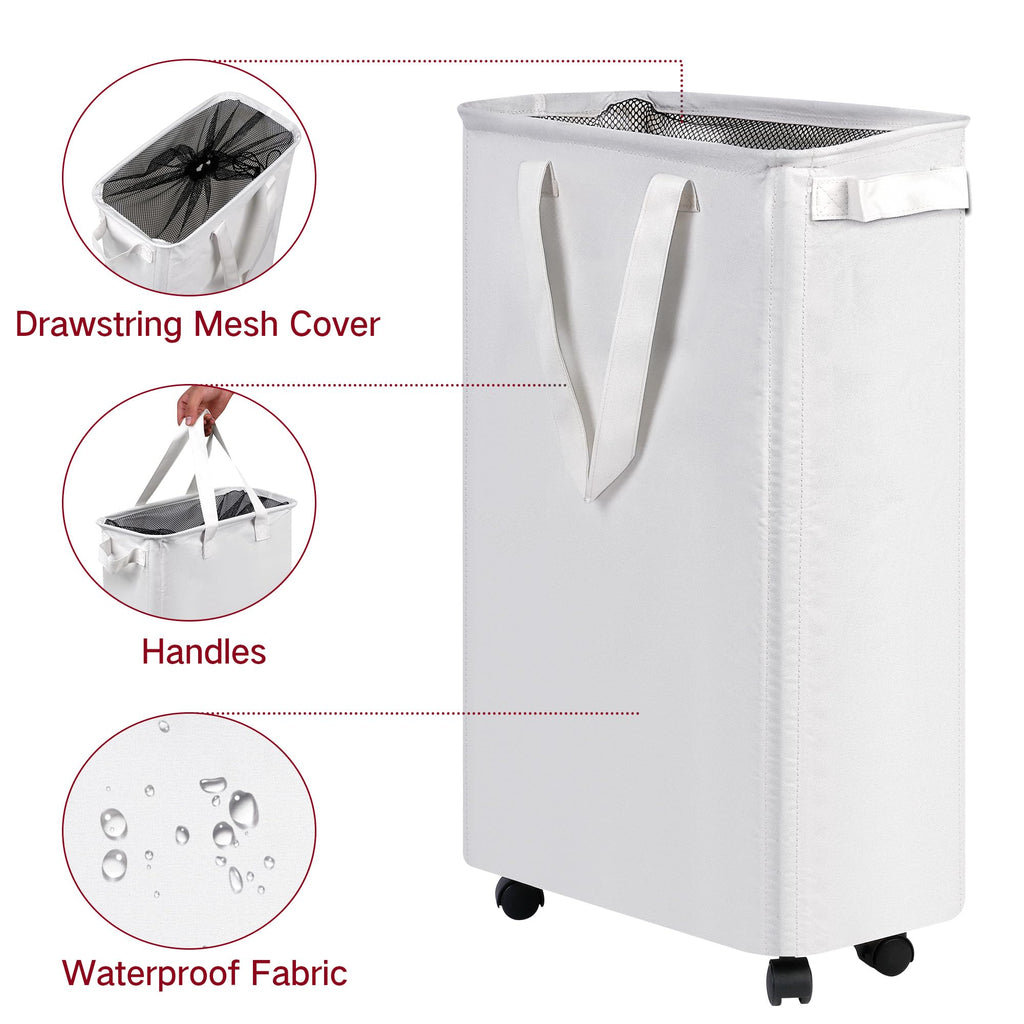 Slim Laundry Hamper with Wheels, Rolling Laundry Basket for Clothes, Small Laundry Basket and Laundry Room, 60L (12.7