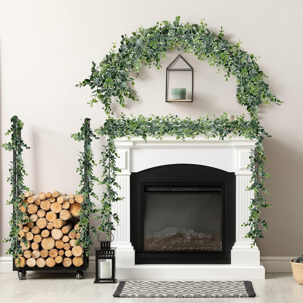 Artificial Eucalyptus Garland 2 Pack Fake Eucalyptus Greenery Garland Faux Hanging Plants Artificial Vines, 6 - Set of 2
