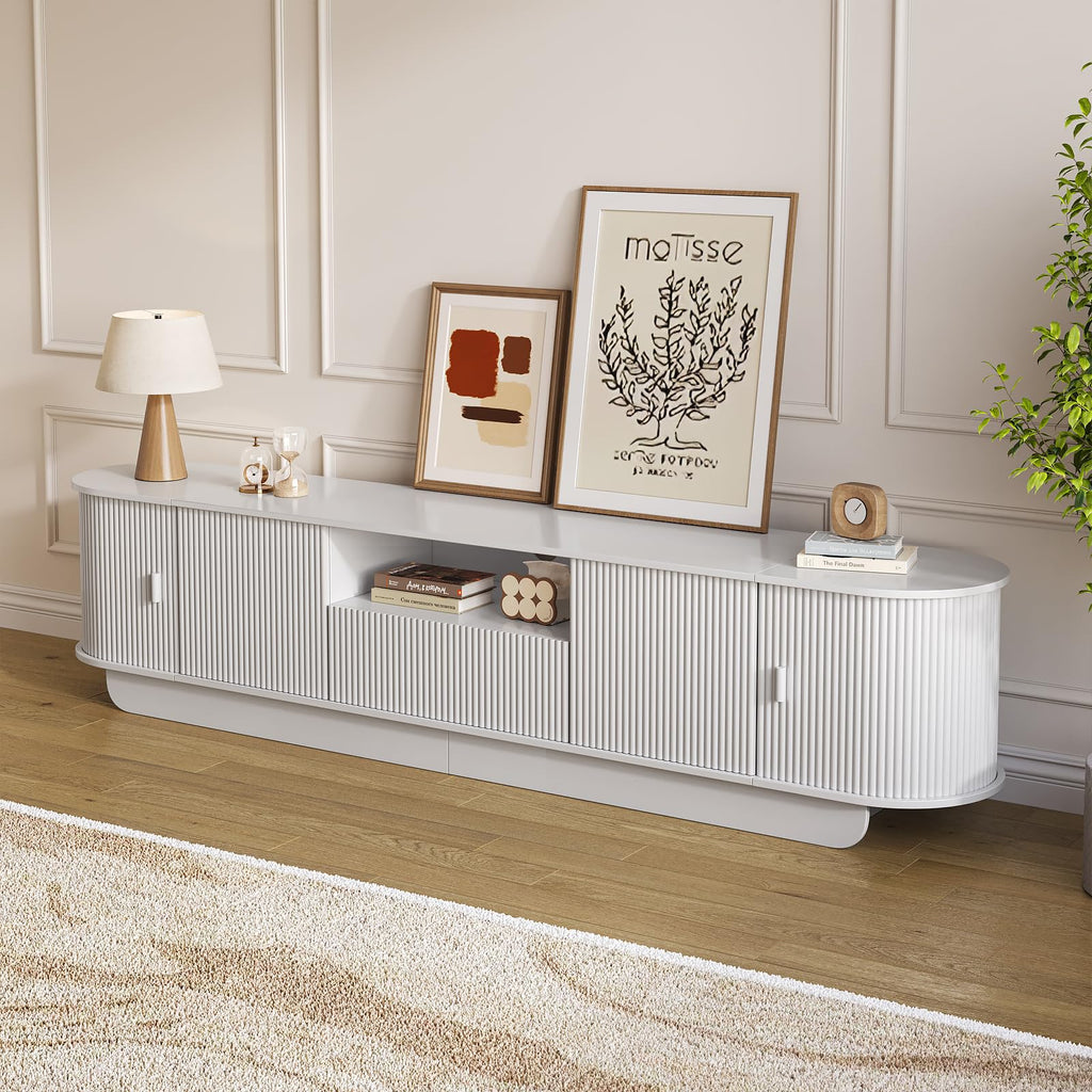 86.6'' Fluted TV Stand for 55-85 Inch, White TV Console