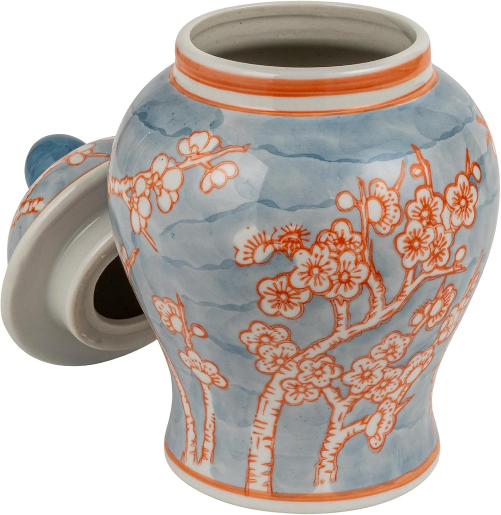 Decorative Ceramic Ginger Jar with Domed Lid, Light Blue