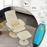 Modern Reclining Swivel Lounge Chair and Ottoman — Beige PU Leather
