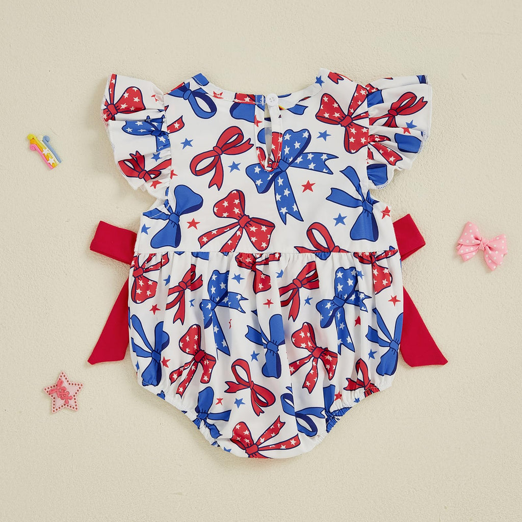 My First 4th of July Baby Girl Outfit Infant Smocked Bubble Romper Fly Sleeve Embroidery Flag Newborn Summer Clothes