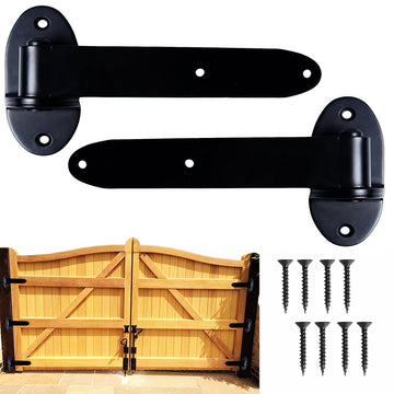 Heavy Duty Strap Gate Hinges 8 Inch, Black Carbon Steel T Shape Lift Off Hinges, 180° Open Bolt-On Hinges for Fence