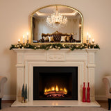 36x28 Inch Wide Arched Wall Mirror with Bold Antique Gold Beaded Frame, Decorative Mantel Mirror for Fireplace or