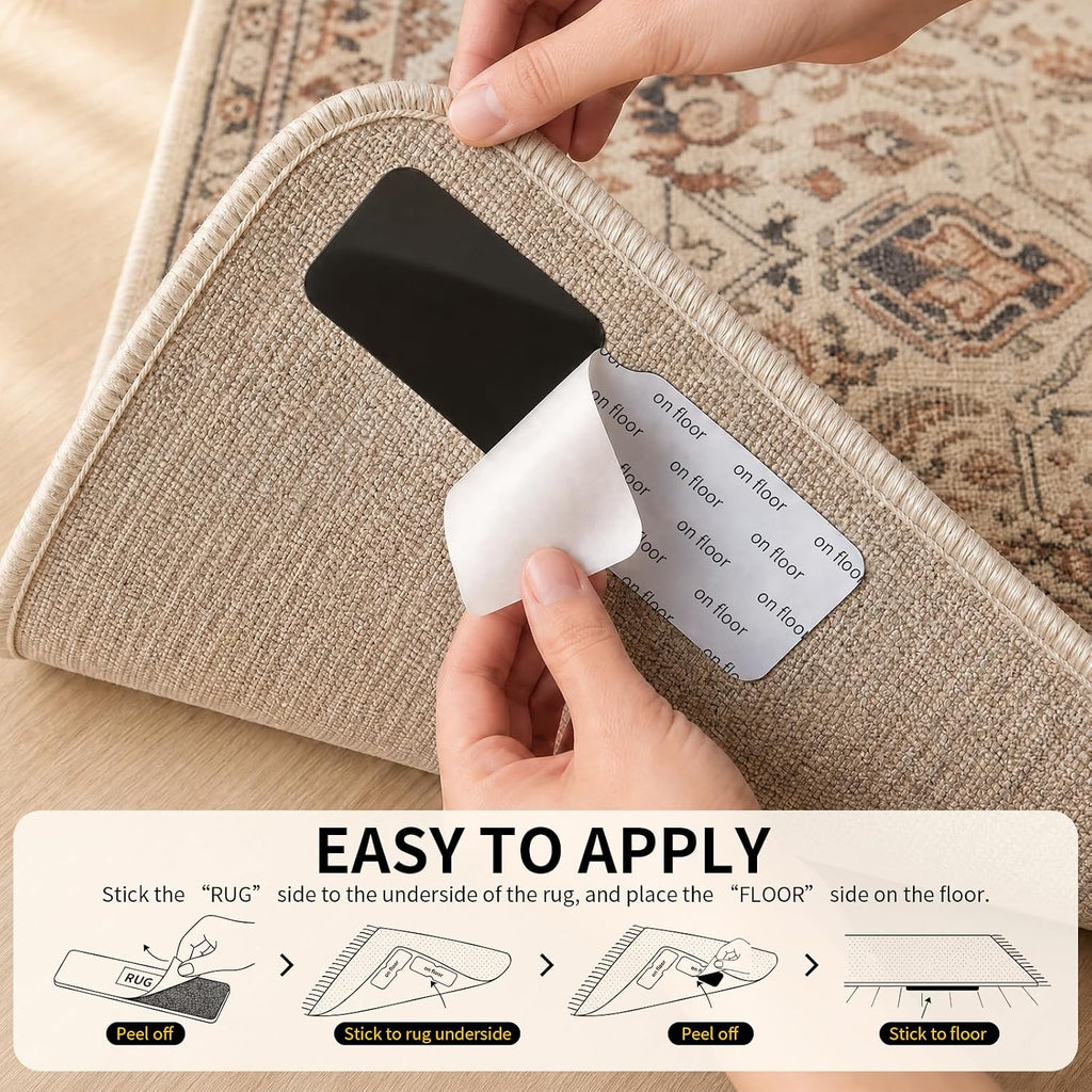 Rug Grippers for Hardwood Floors, No Damage Reusable Non Slip Rug Tape Pads, Washable Strong Adhesive Carpet Grippers - Set of 8