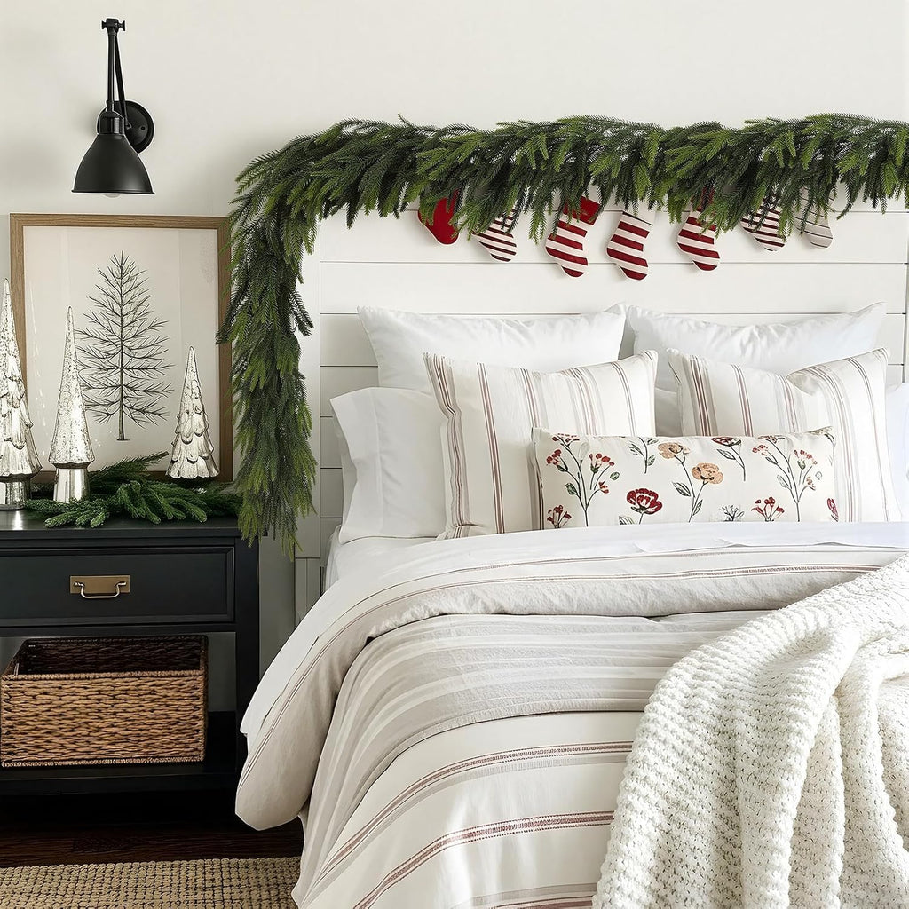 9FT Christmas Norfolk Pine Garland Real Touch Artificial Greenery Garlands Faux Winter Garland for Mantle Fireplace