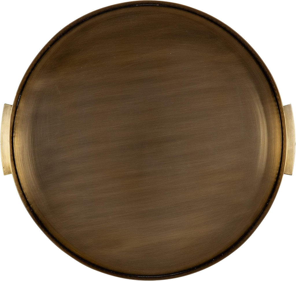 Samana Modern Glam Round Metal Tray; 17 Inch Diameter; Antique Brass; Circular Polished Decorative Tray with Hammered
