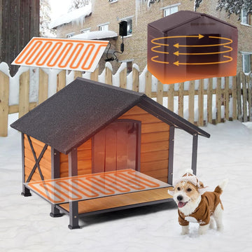 Medium Heated Dog House Outdoor with Insulated Liner for Winter