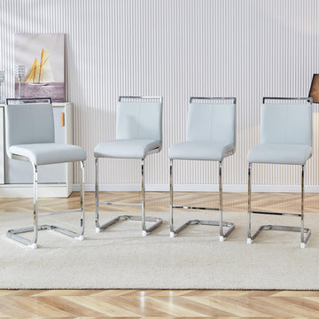 Bar Stools Set of 4, Counter Height Bar Stools with Backs, Grey Barstools with Chrome Plated Metal Leg, Upholstered