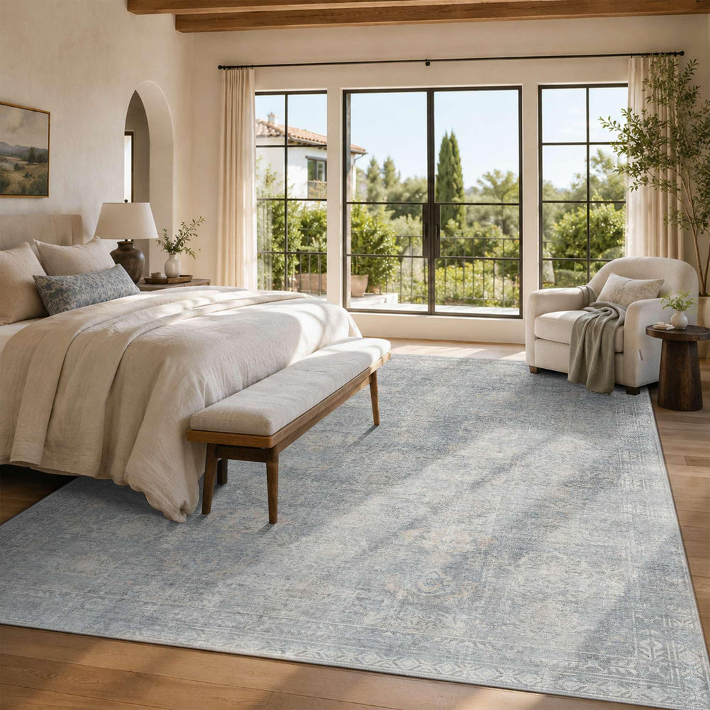 Area Rugs Large Washable Rug, Blue/Beige