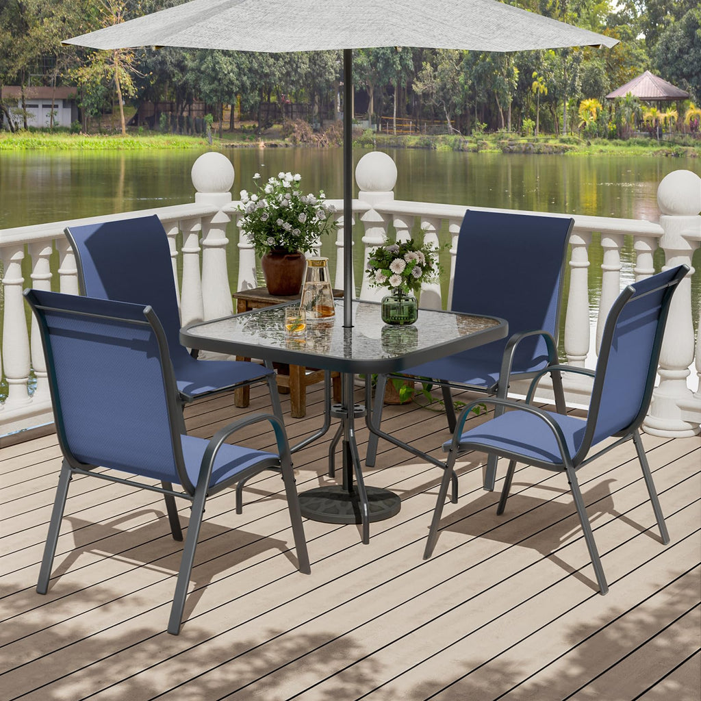 Patio Chairs Set of 4, Stackable Outdoor Dining Chairs with High Back, Breathable Textilene Fabric Outdoor Chair All
