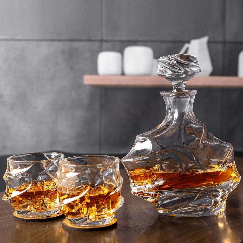 Crystal Whiskey Decanter Set with Heavy 11 Oz Old Fashioned Glasses