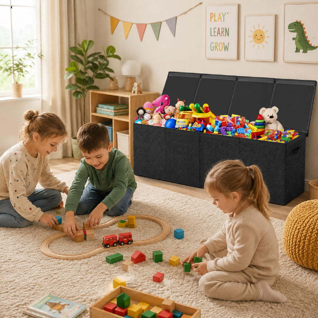 Extra Large Toy Chest with Lid, 49.2 x 13 x 15.7'', Black