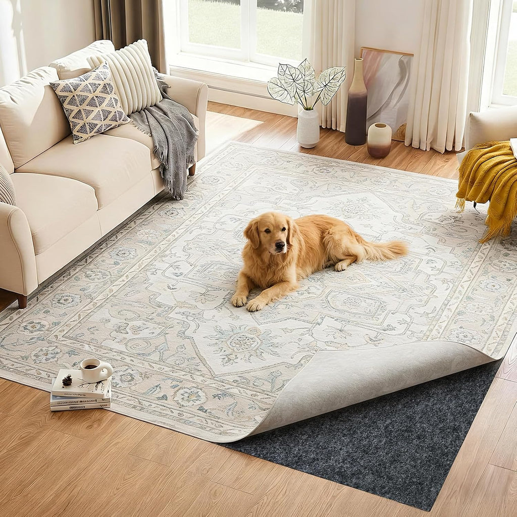 8x10 Ft Non Slip Rug Pad, Dual Surface Felt and Rubber Gripper Backing, 1/4 inch Thick Carpet Liner for Hardwood - Set of 80