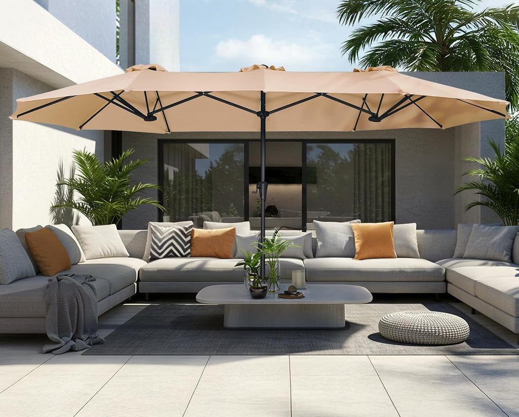 13FT Outdoor Umbrella Double sided Pool Umbrellas with Fade Resistant Canopy, Large Table Umbrella - Beige(No Base)