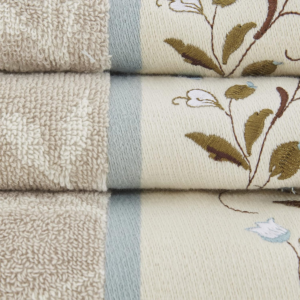 Park Serene 100% Cotton Bath Towel Set Luxurious Floral Decorative Towels Embroidered Cotton Jacquard Design Soft
