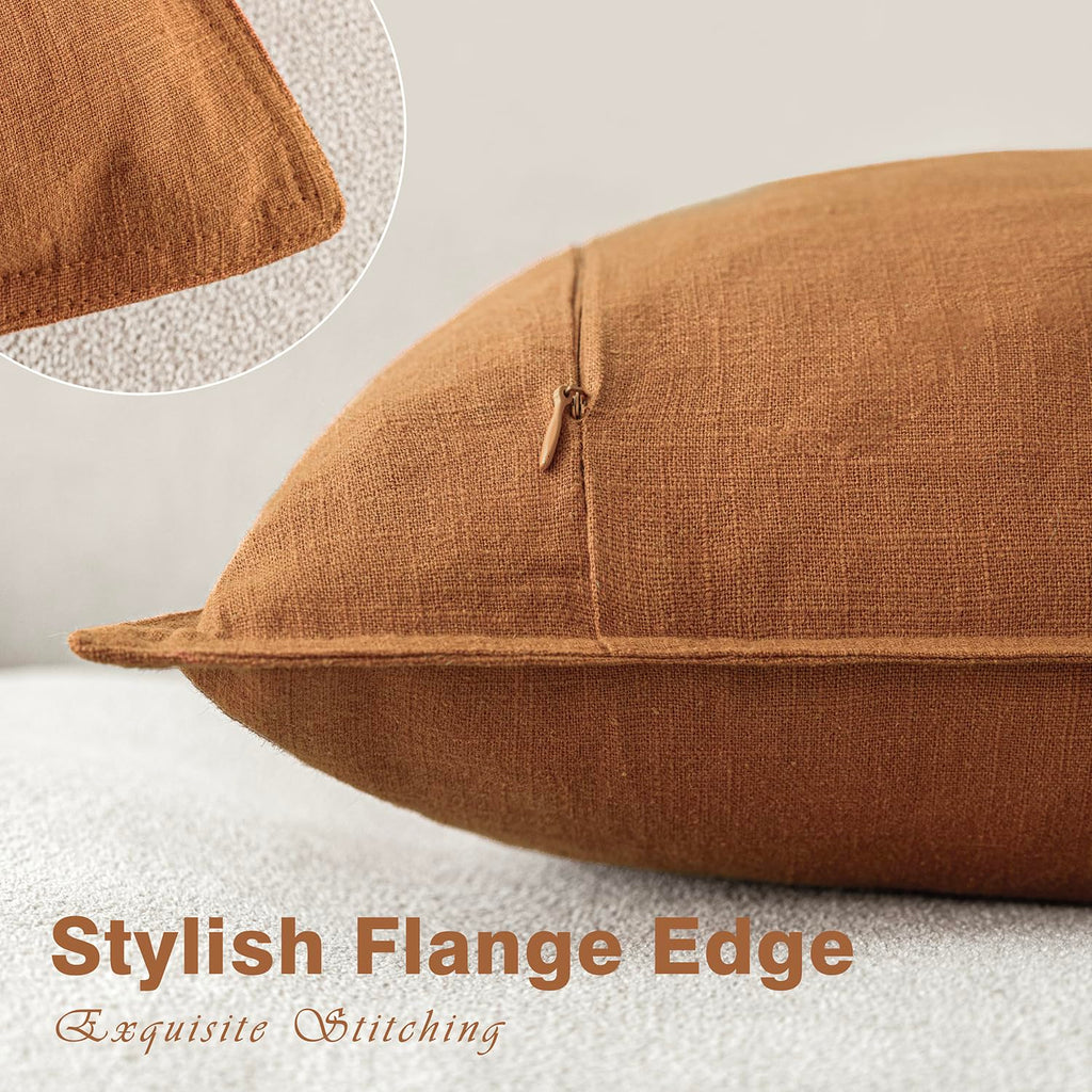 Linen Solid Decorative Throw Pillow Covers 20x20 Autumn Orange