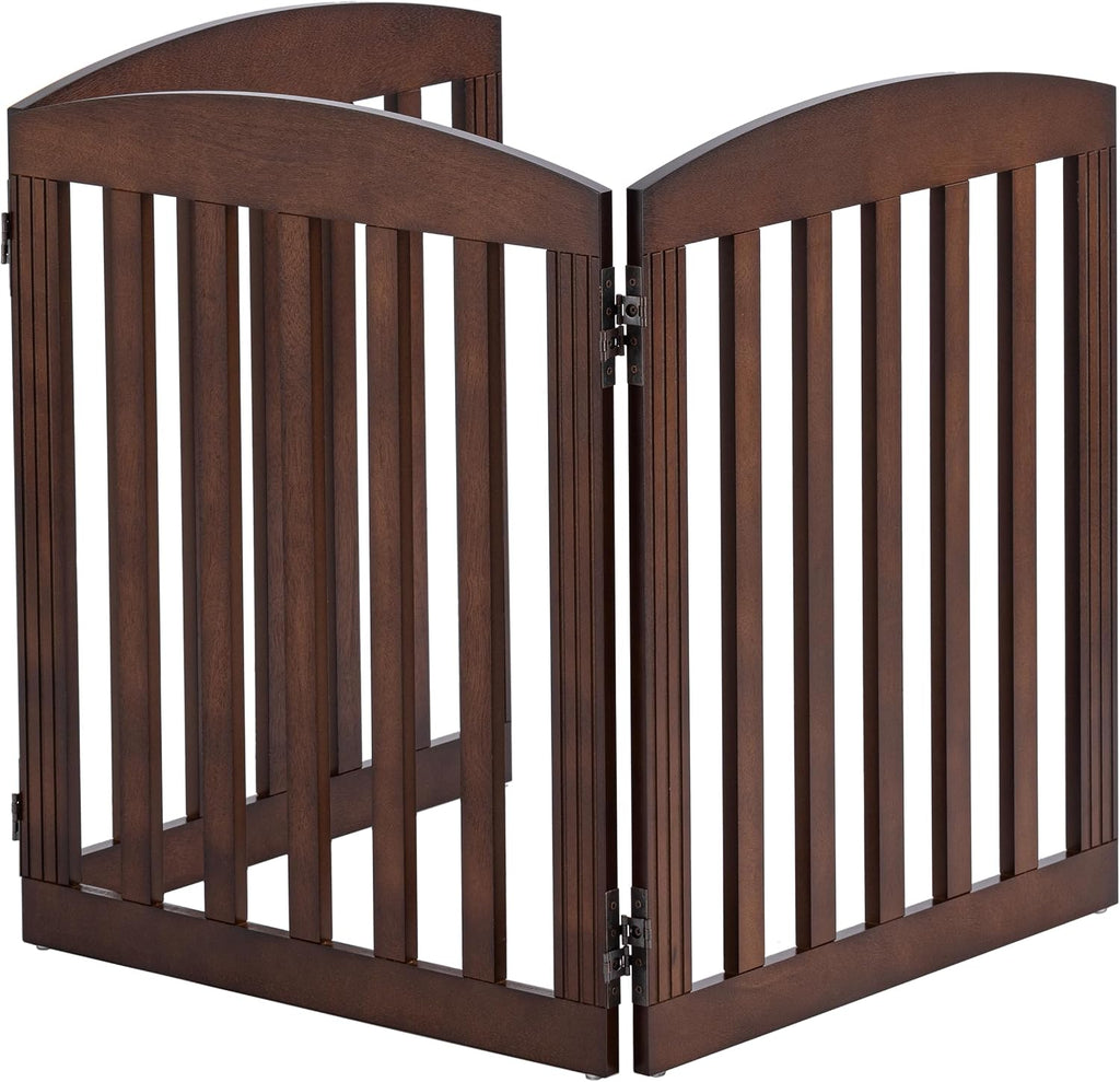 Wooden Freestanding Foldable Dog Gate, Stylish Modern, 28" Tall