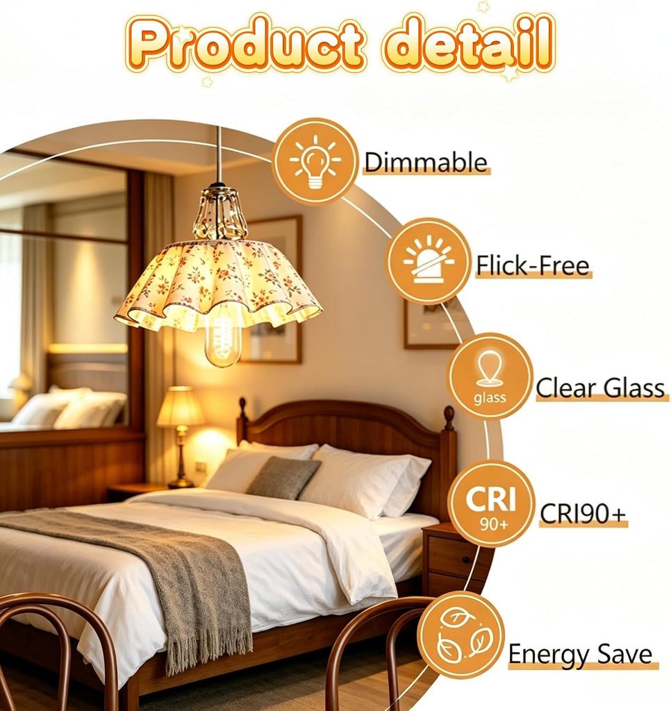 Edison Bulbs,Vingtage Filament Light Bulb,T45 2700K Warm Light 40 Watt,110V-130V E26/E27 Base Dimmable Decorative