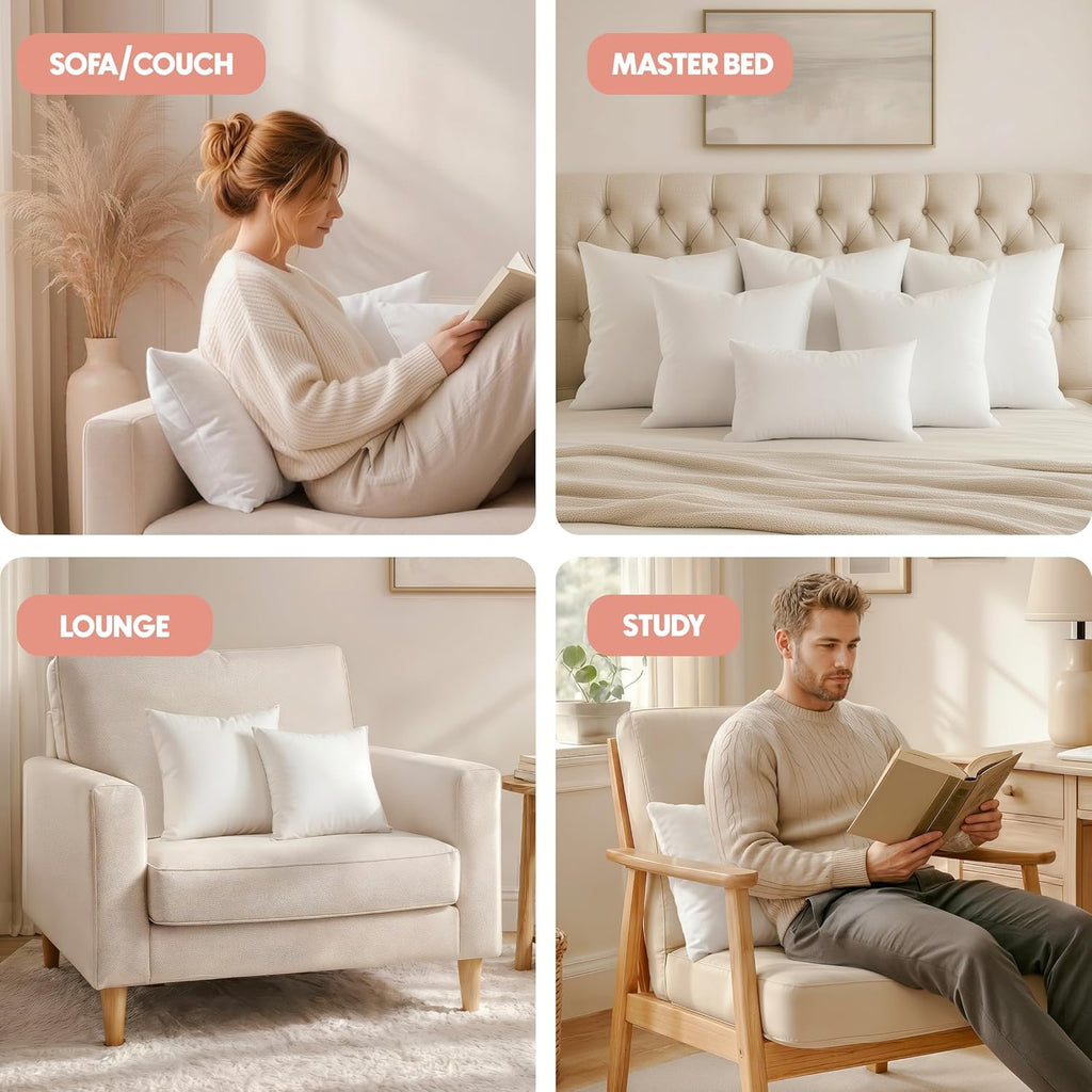18x18 Pillow Inserts, White Throw Pillows for Couch, 2 Pack - Set of 2