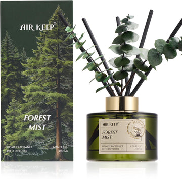 Reed Diffuser Set with 6.76 fl oz Forest Mist Scent Essential Oils and 3 Leaves & 8 Diffuser Sticks,Bathroom Shelf