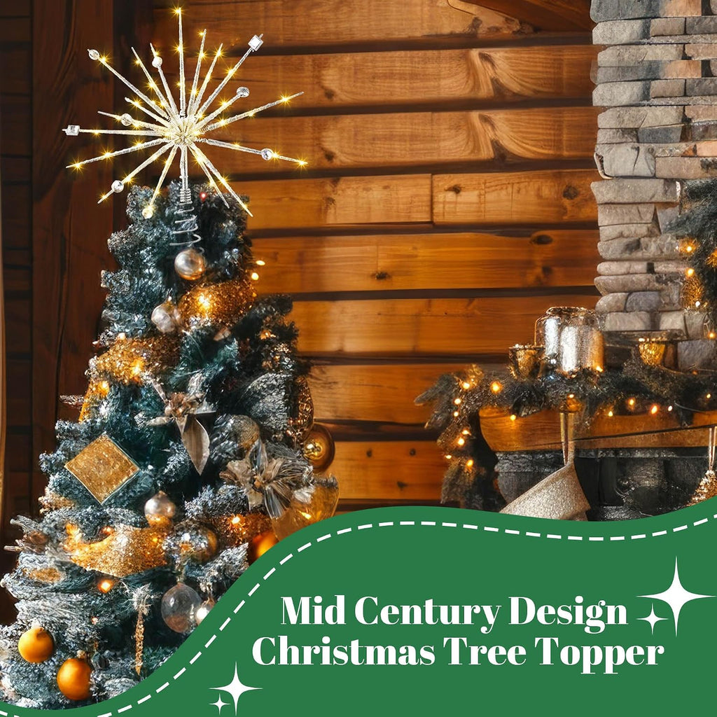Christmas Tree Topper, with Crystal, Battery Operated, Silver