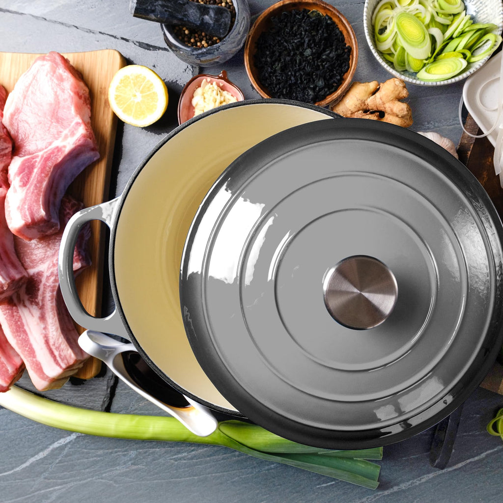 6 Quart Dutch Oven Enameled Cast Iron with Lid - Big Dual Handles - Oven Safe up to 500°F - Classic Round Pot for
