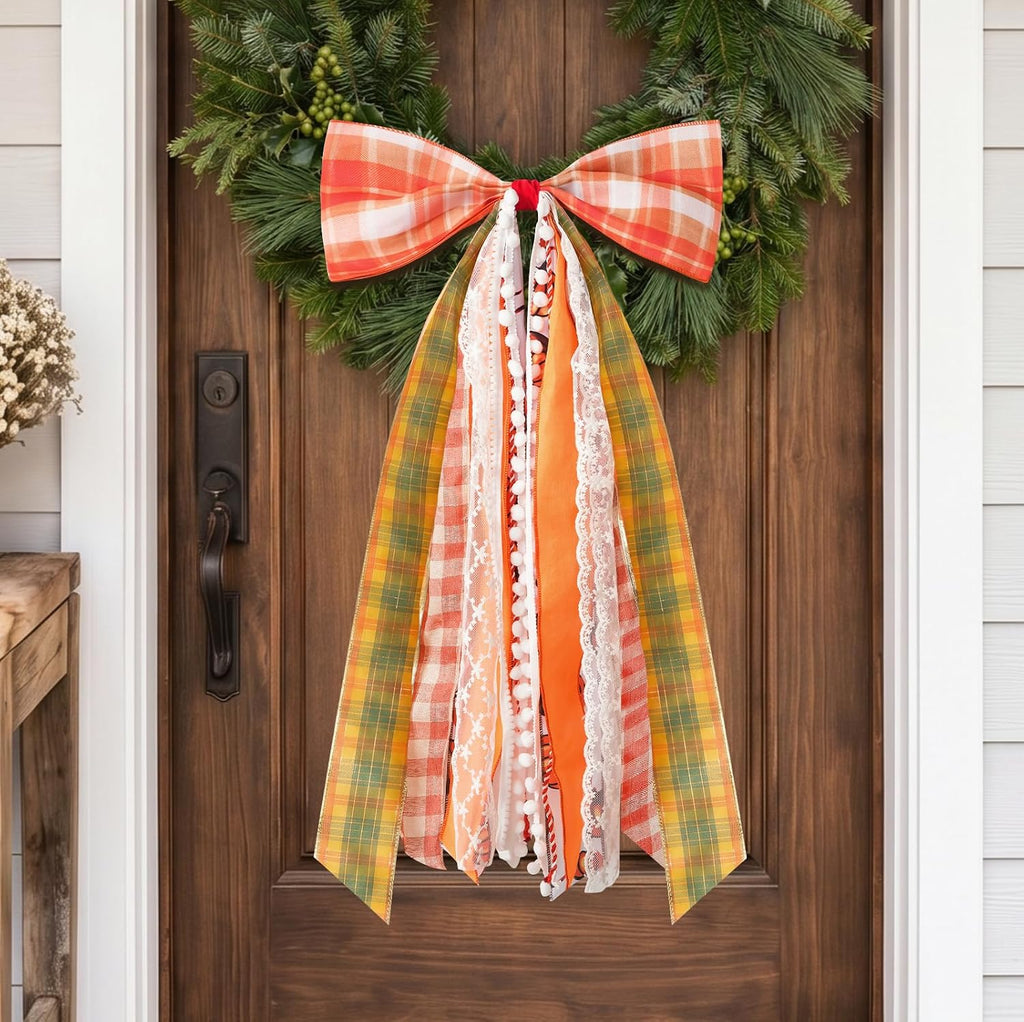 Fall Decor - Large Autumn Harvest Wreath Bow for Front Door - 2 pack - Set of 2