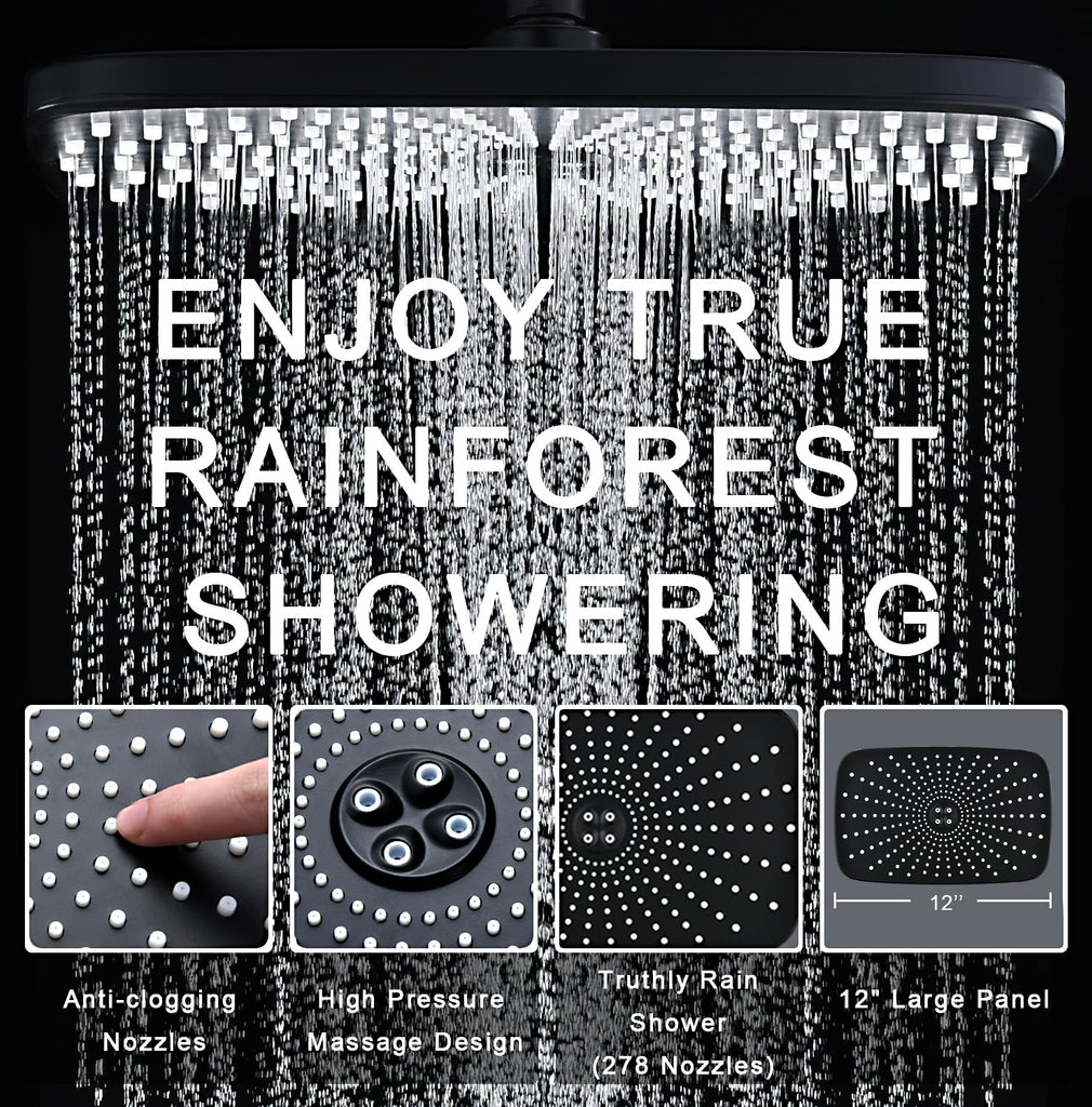 Rain Shower Head with Handheld Showerhead, Black 1.8GPM 460311
