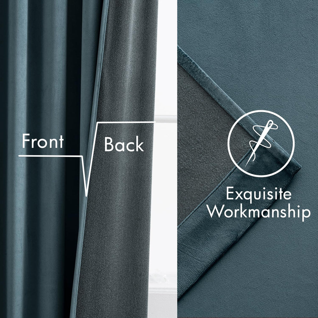 Grayish Blue Velvet Curtains 96 Inches Long 2 Panels