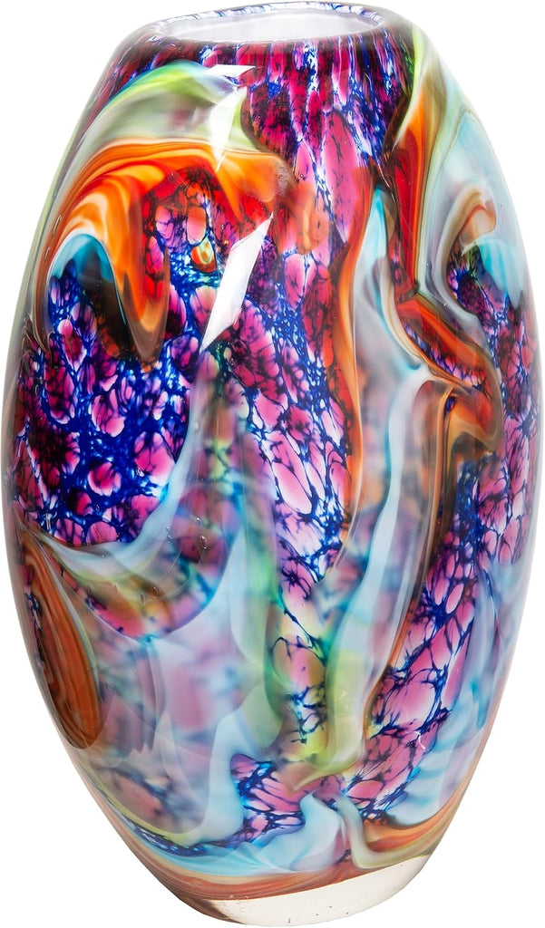 AV23130 Villa Cuzzano Murano Style Handcrafted Art Glass Vase, Multi Color, 13-Inch Tall