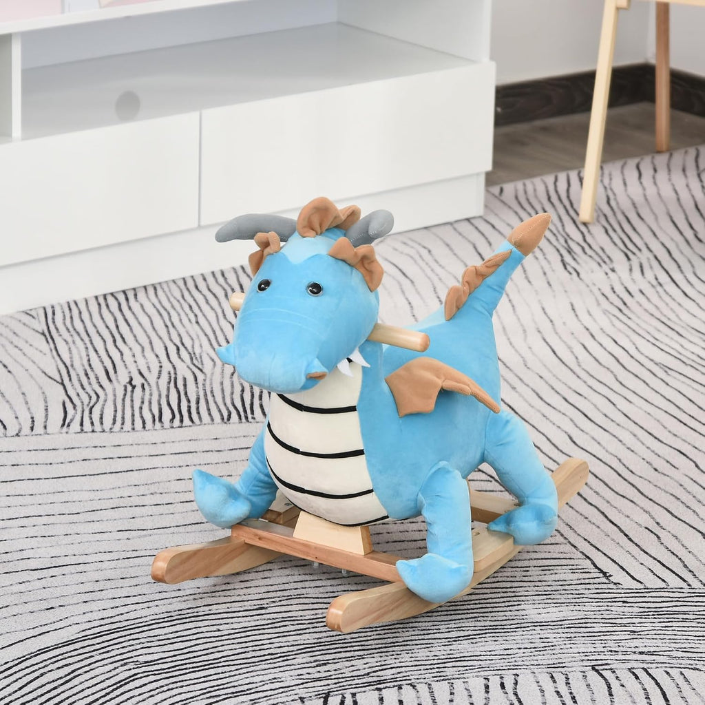 Kids Plush Ride-On Rocking Horse Toy Dinosaur for18-36 Months Blue