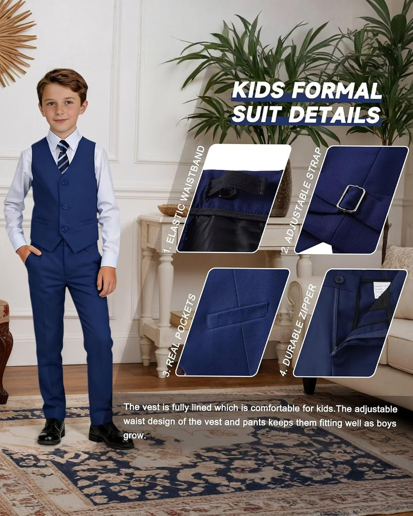 Boys Suit piece Kids Dress Vest Pants Shirt Tie Set Dress Clothes