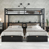 Full XL Over Twin Over Twin Triple Bunk Beds with Storage Drawers, Shelves