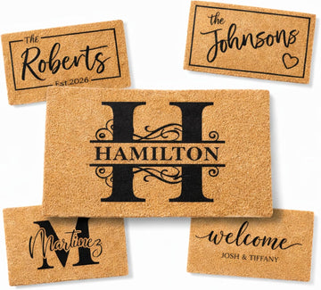 Personalized Doormat with Family Name - Custom Coir Welcome Mat, Monogram Front Door Mat, 10 Designs, 3 Sizes
