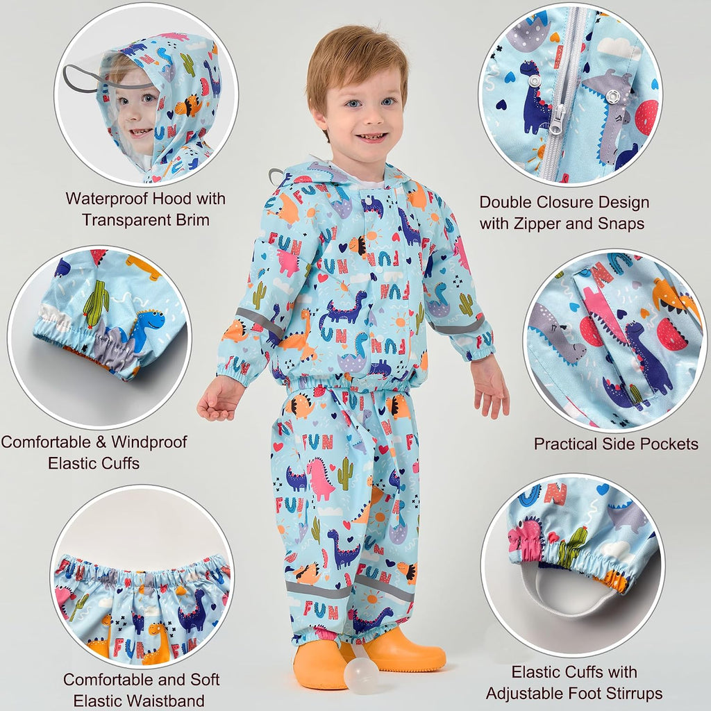 Kids Rainsuit Cartoon Raincoat Set, Toddlers Waterproof Raincoat with Pants Child Rainset Rainwear