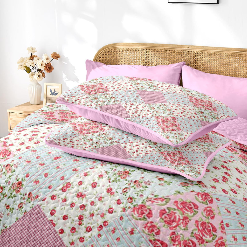 Quilt Set, 2 Pieces Pink Floral Bedding, Bedspread