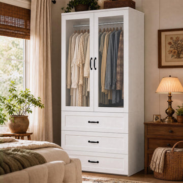 71'' Armoire Wardrobe Closet with 3Drawers, Farmhouse Wardrobe Closet