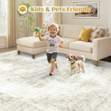 6x9 Washable Vintage Medallion Area Rug, Soft Non-Slip Carpet for Living Room Bedroom Beige