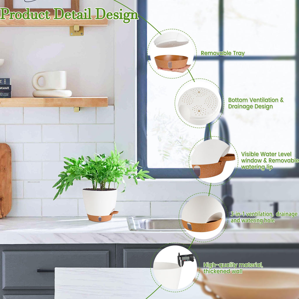 Self Watering Pots for Inoor Ourdoor Plants 10/9/8/7/6.5" Plastic Planters