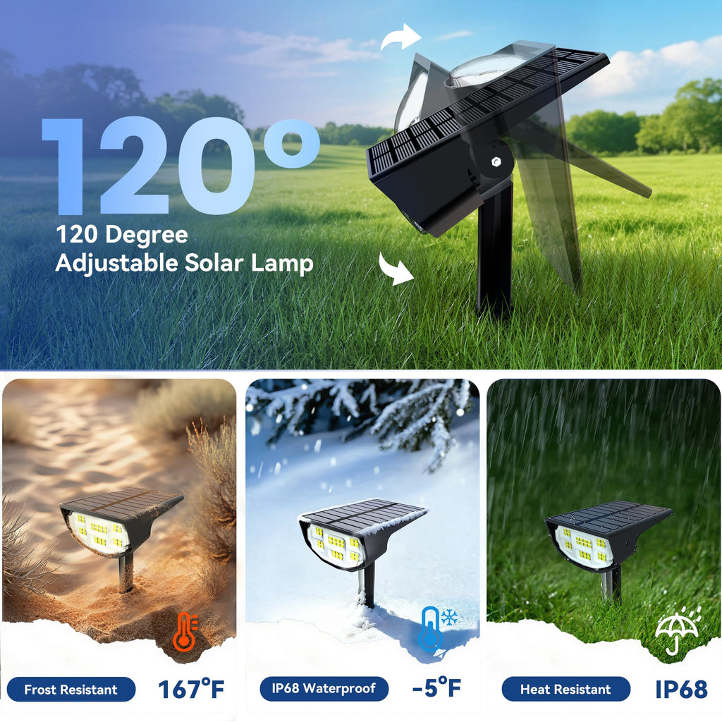Solar Spot Lights Outdoor IP68 Waterproof, Ultra-Bright Performance, Simple Modes for Easier Operation, Auto