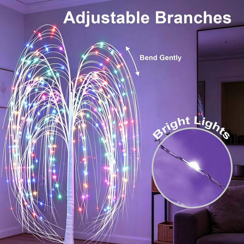 5FT Lighted Weeping Willow Tree, 216 LED Artificial Willow Tree, Multi