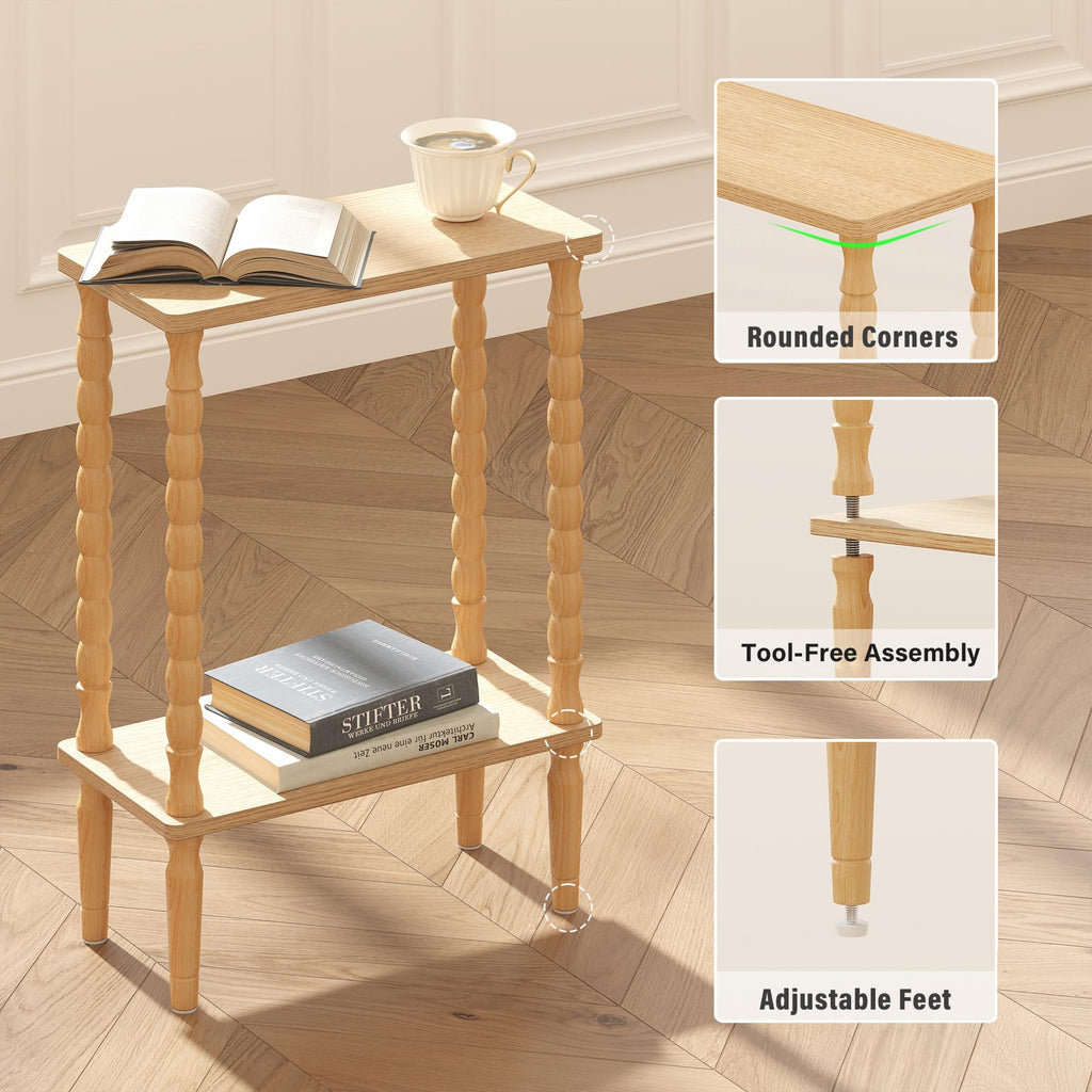 Narrow Side Table with Solid Wood Legs, Small End Table Set of 2