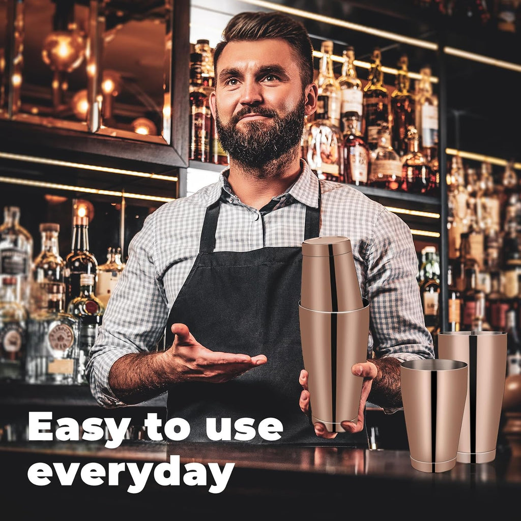 Cocktail Shaker Stainless Steel Shaker Set, Copper - Set of 10