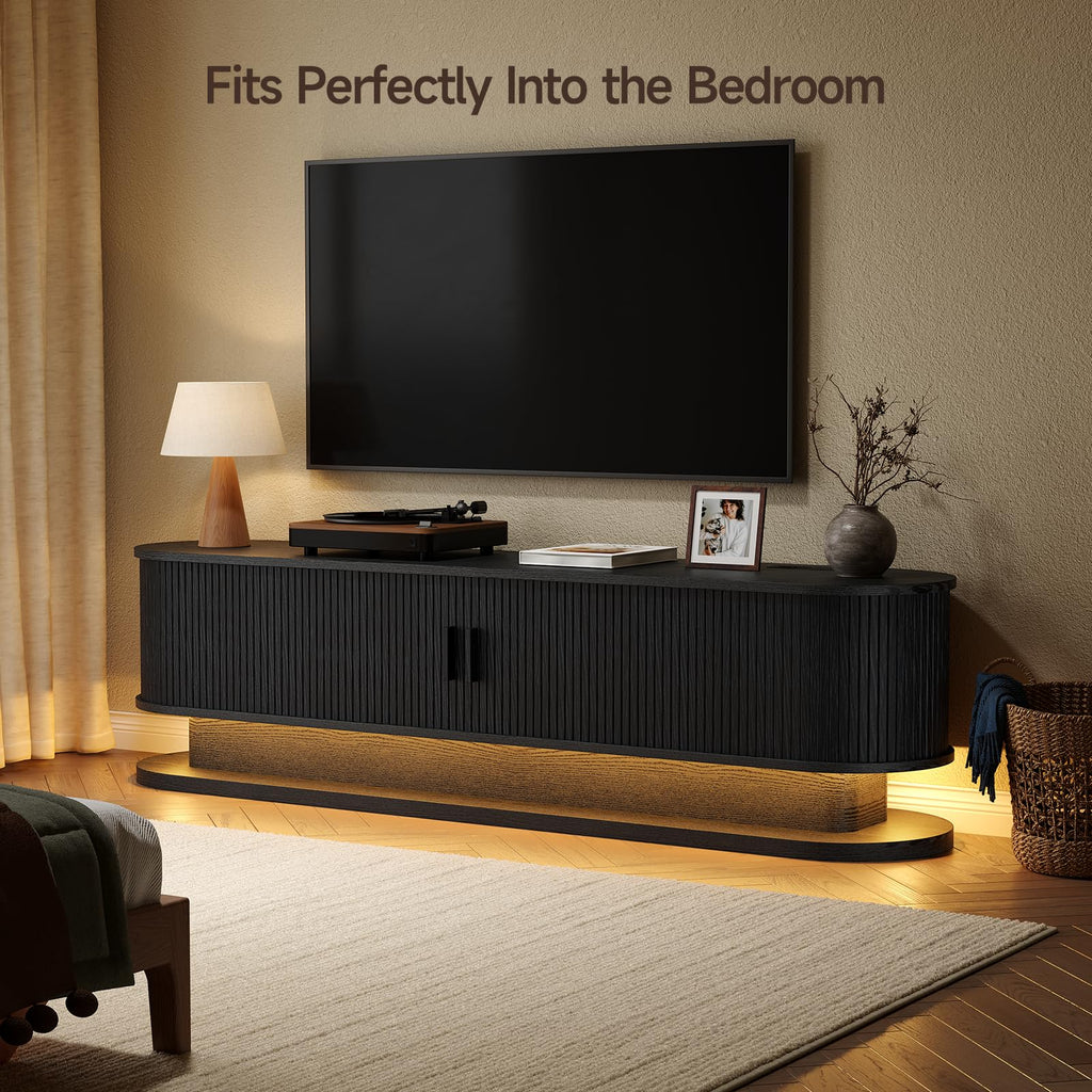 TV Stand with LED Lights and Power Outlet (Black, 70 Inches)