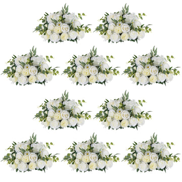 Large Flower Centerpieces for Tables: 17.7 inch Diameter White Artificial Flower Ball Arrangement 10 Pcs for Wedding