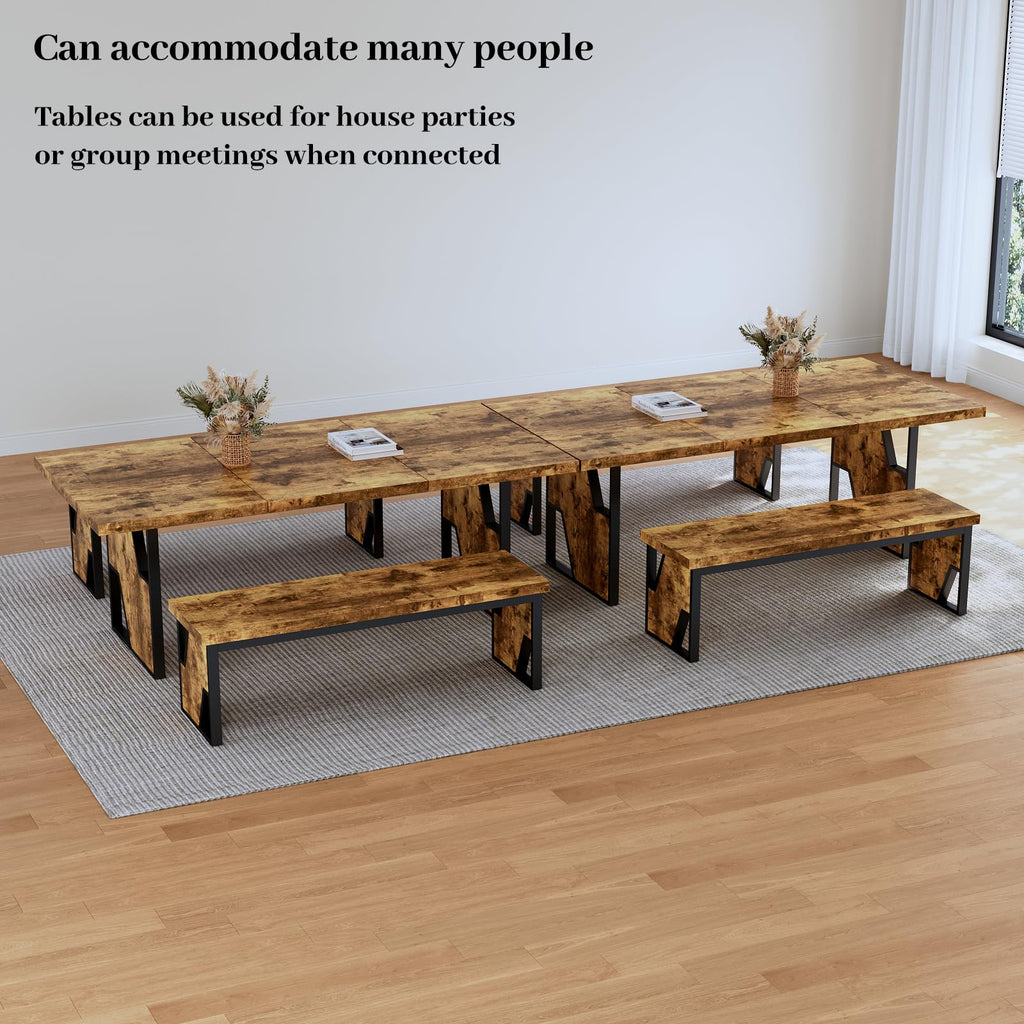 70.8" Wooden Dining Table with 2 Benches Kitchen Table and Chairs