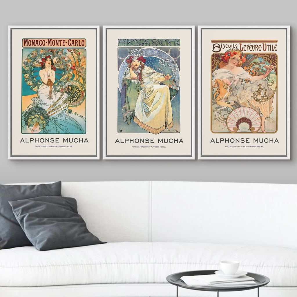 Framed Canvas Print Wall Art Set Alphonse Mucha Art Nouveau Women Posters Nature People Illustrations Fine Art