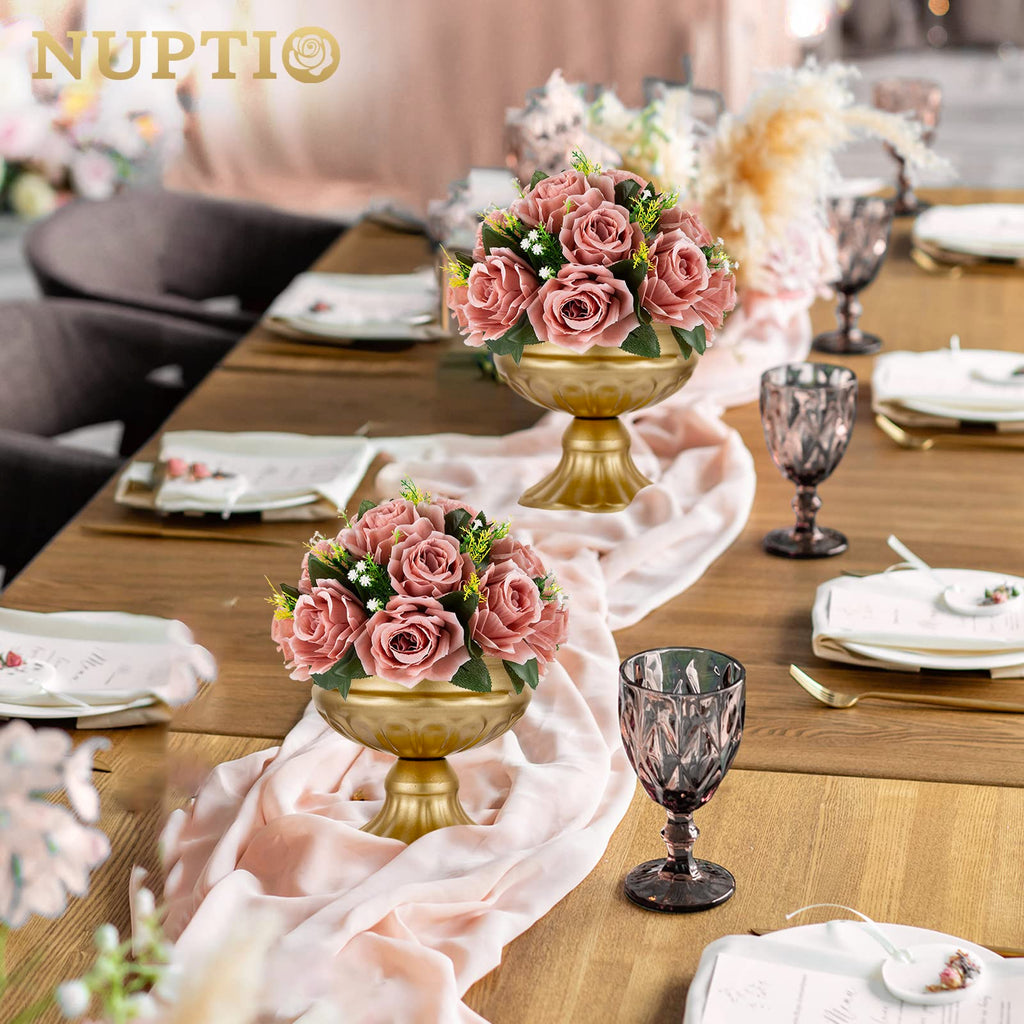 Artificial Flower Centrepieces for Tables - 6 Pcs Dusty Rose Fake Flowers Roses Balls 9.5in Diameter - Silk Faux Rose