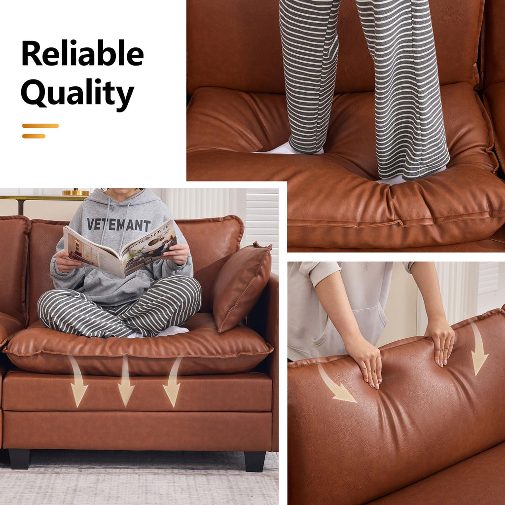 Modular Cloud Sectional Sofa, 111'' L Shaped Cloud Deep Seat Sofa, D-Brown
